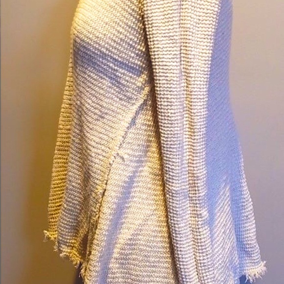 Anthro Ruby Moon heathered oatmeal waffle knit shark bite raw hem longsl… - Picture 7 of 10